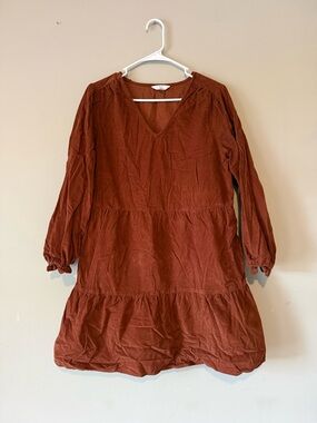 Rust Brown V-Neck Tiered Dress
